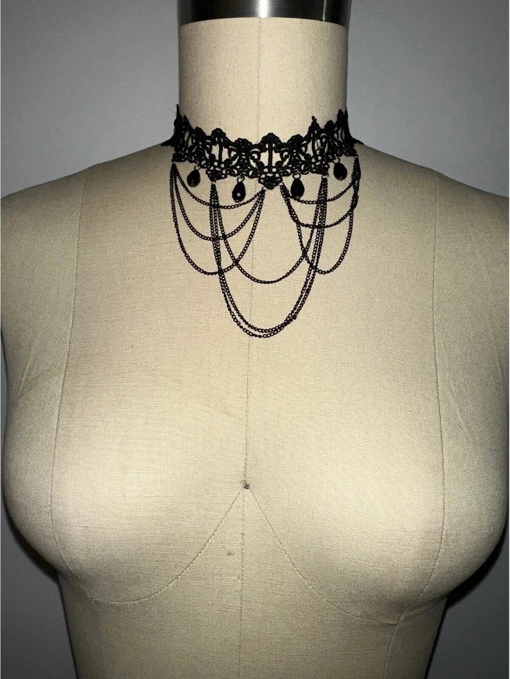 Black Lace Goth Y2K Choker Necklace Chain Dangle Statement